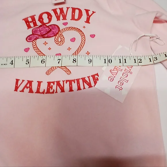 Violet Skye Toddler Outfit Set | 3-Piece Pink “Howdy Valentine” Sweatshirt 4T - Picture 10 of 12
